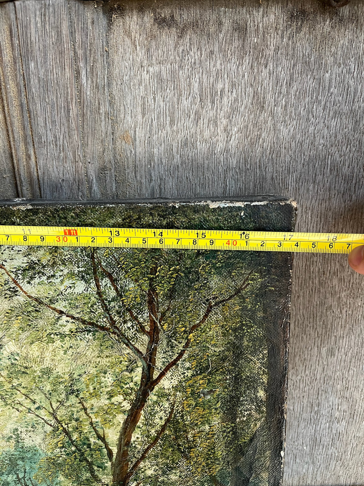 Antique Oil Painting - Tree-Lined Lane with Figures