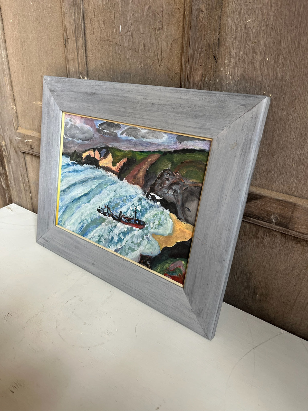Vintage Oil Painting - Stormy Seascape with Trawler