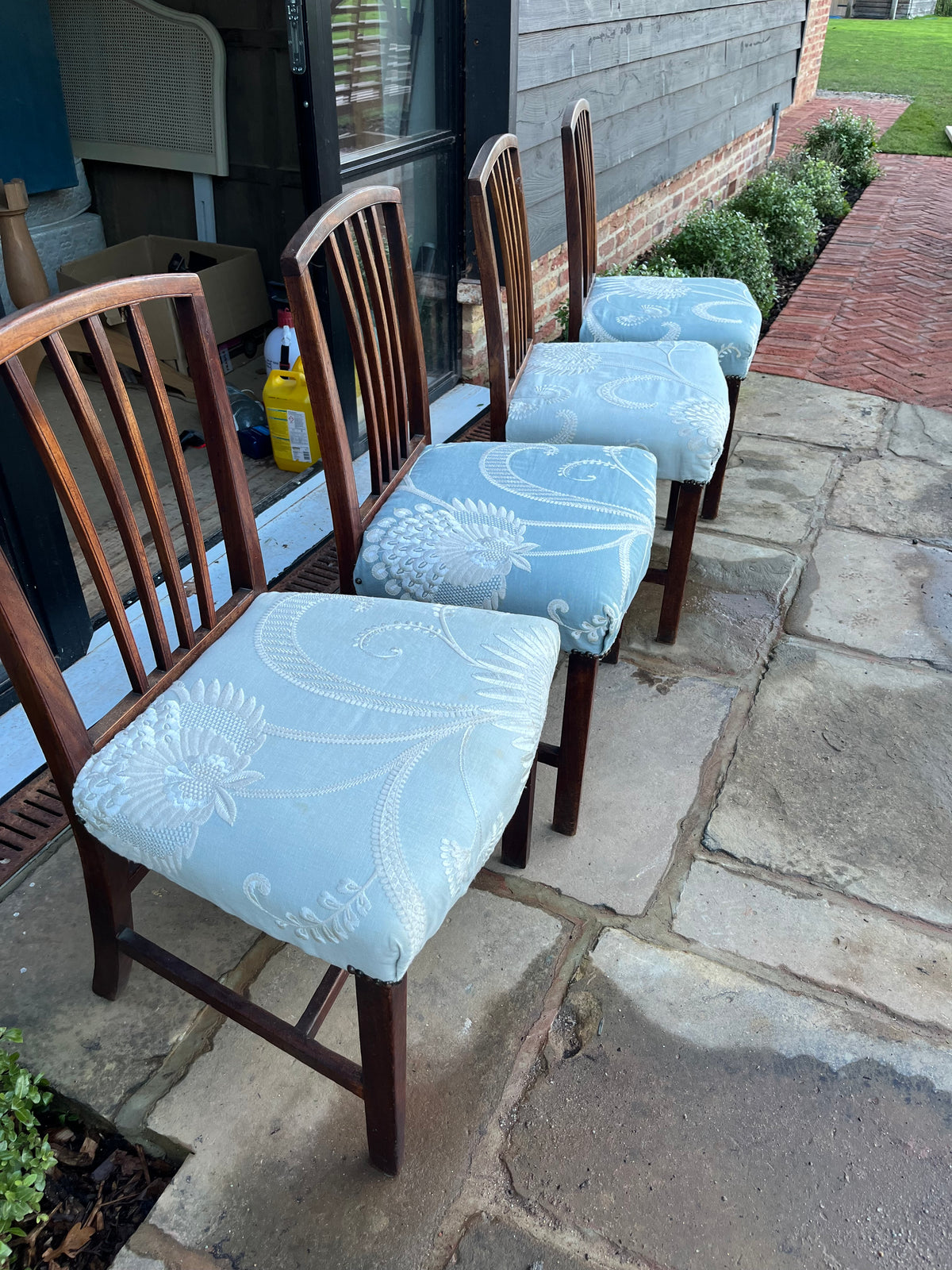 Set of Four Mahogany Dining Chairs (Blue Upholstered Seats)