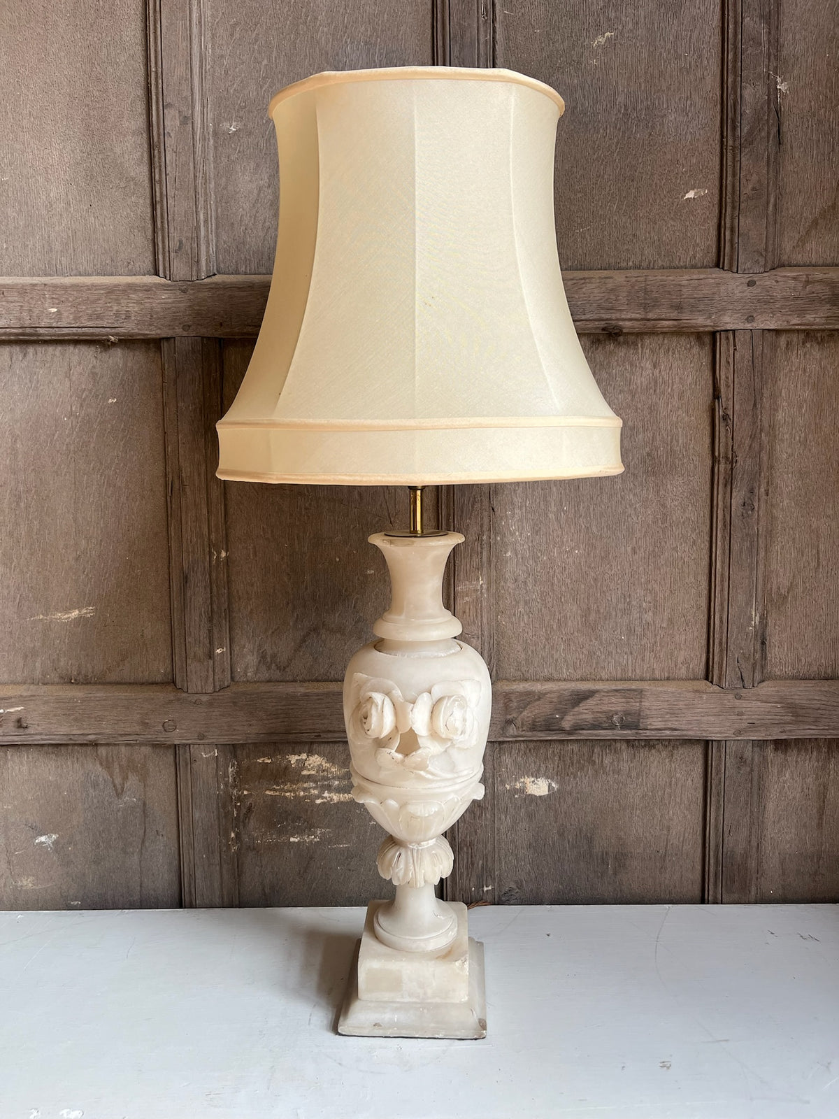Carved Alabaster Urn Table Lamp with Roses