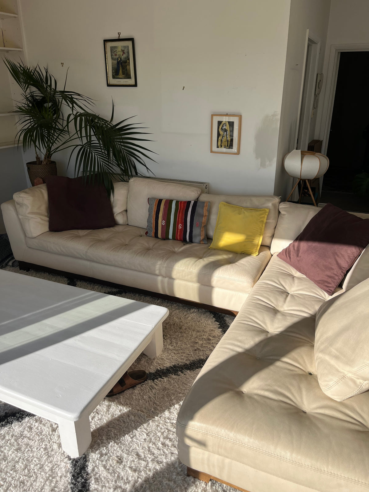 Roche-Bobois Ivory Leather Corner Sofa