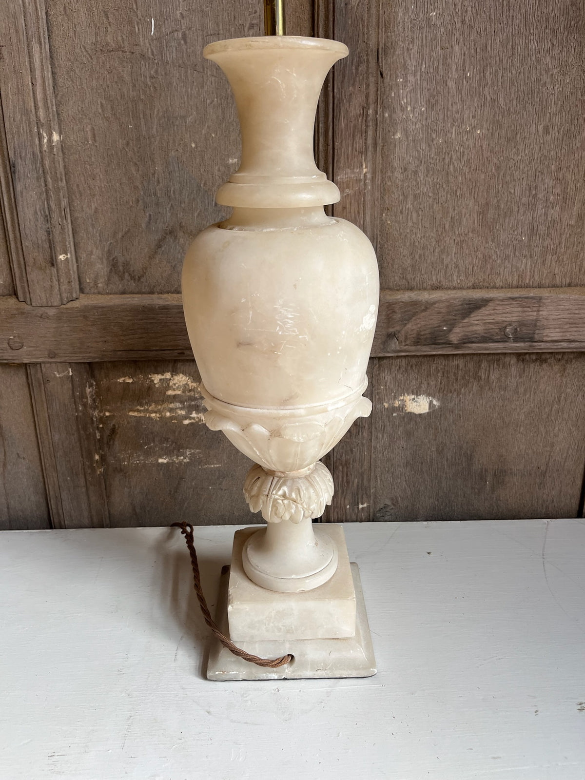 Carved Alabaster Urn Table Lamp with Roses