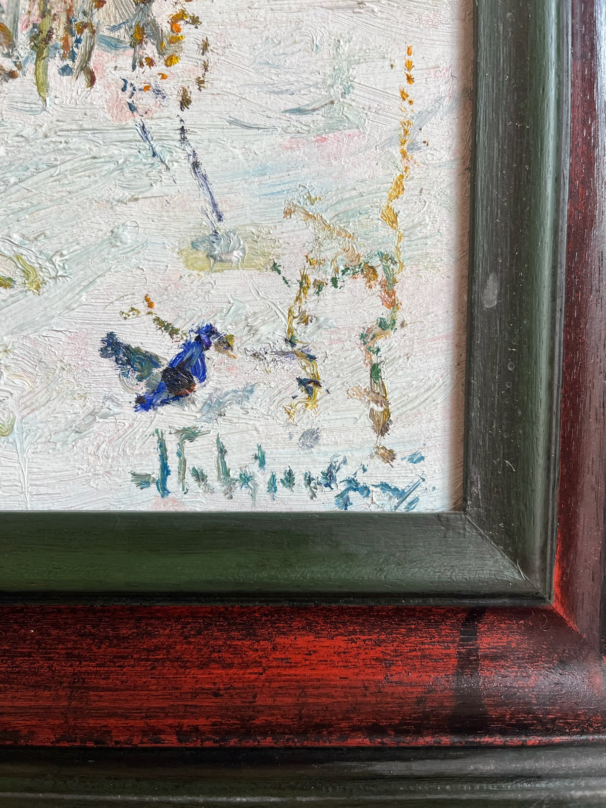 Framed Winter Woodland Oil Painting (Snow Scene)