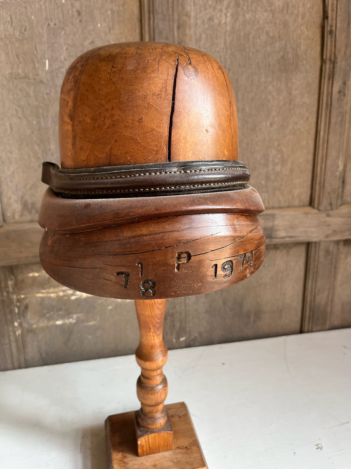 Antique Wooden Milliner's Hat Block on Stand