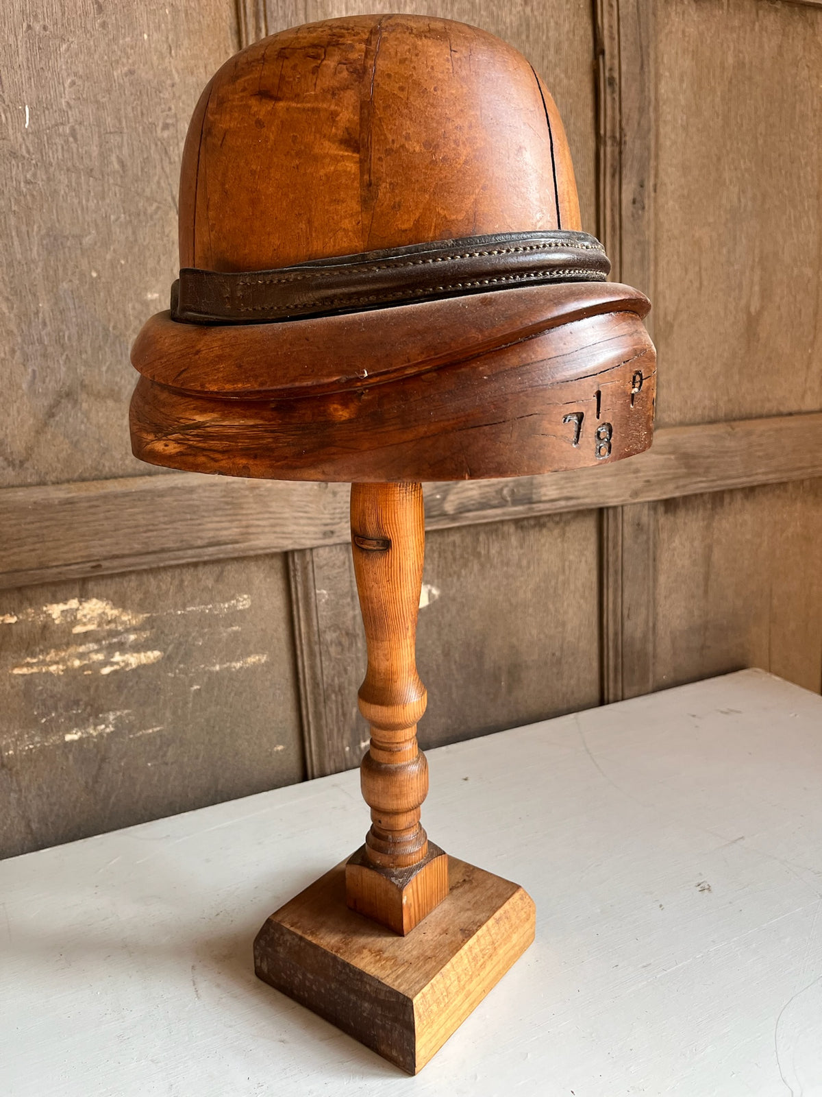 Antique Wooden Milliner's Hat Block on Stand