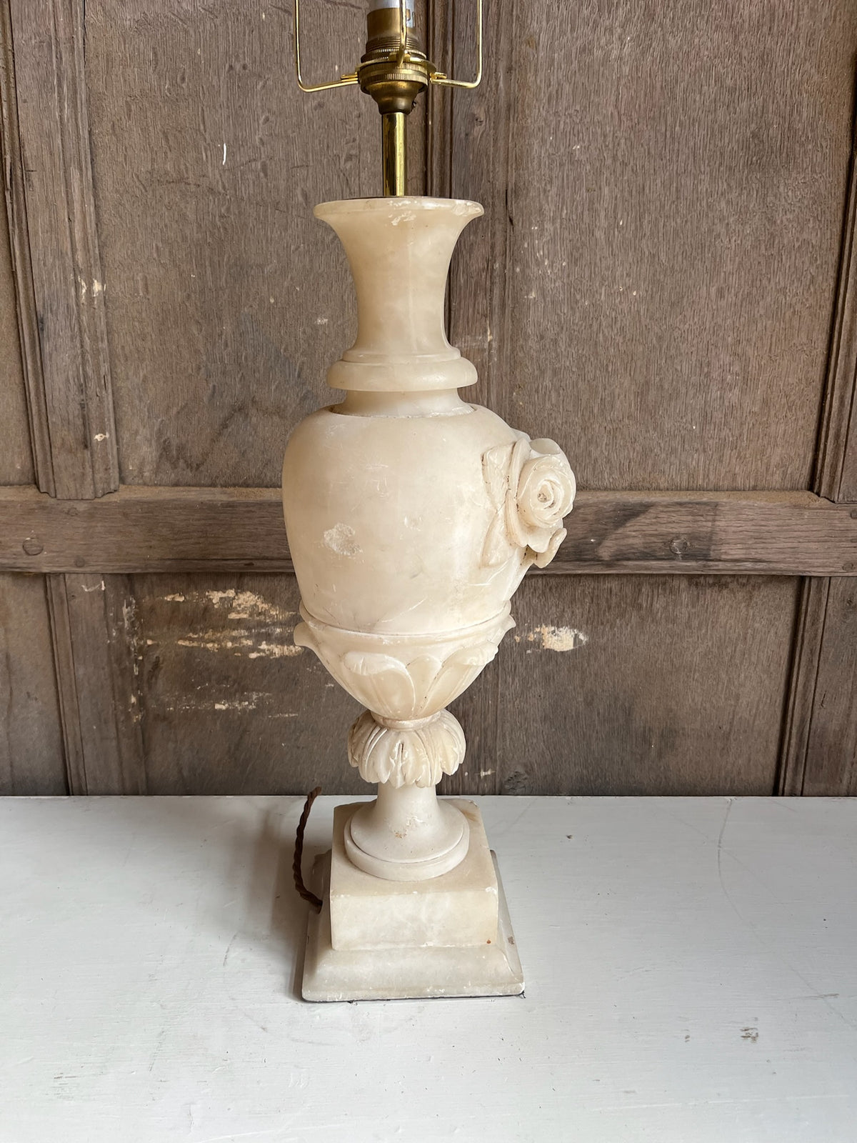 Carved Alabaster Urn Table Lamp with Roses