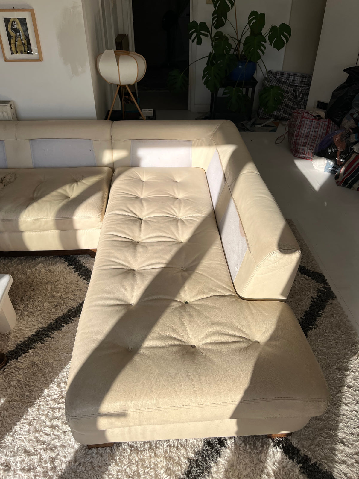 Roche-Bobois Ivory Leather Corner Sofa