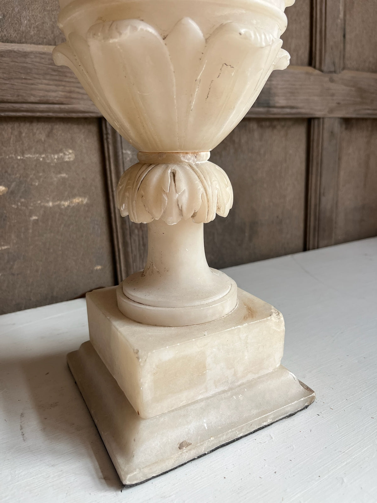 Carved Alabaster Urn Table Lamp with Roses