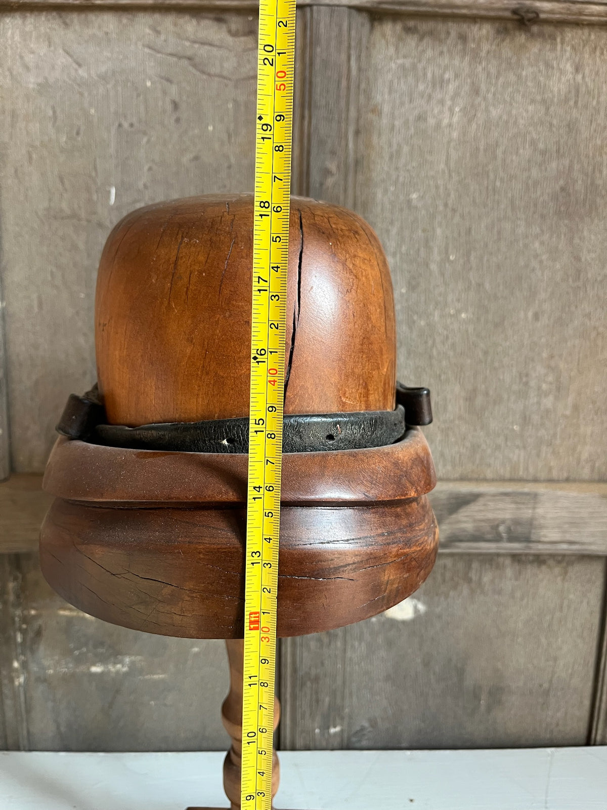 Antique Wooden Milliner's Hat Block on Stand