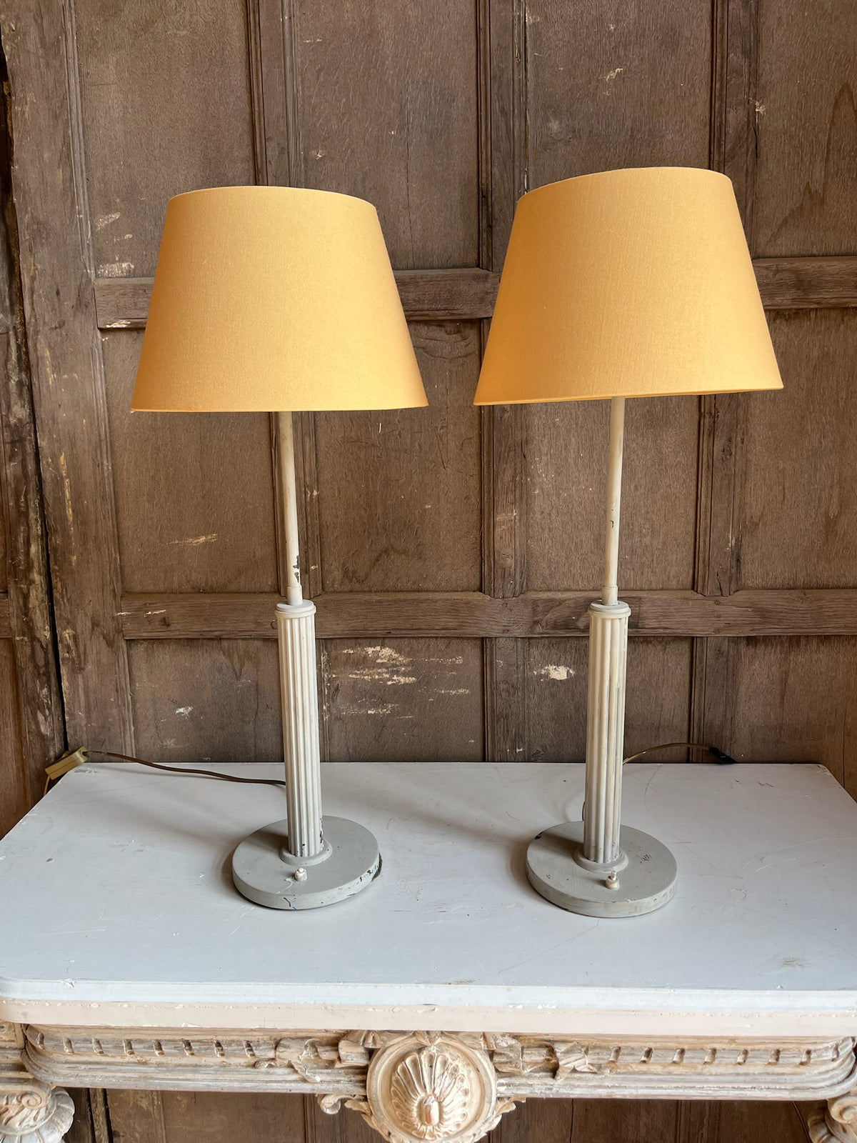 Pair of Table Lamps with Ochre Shades