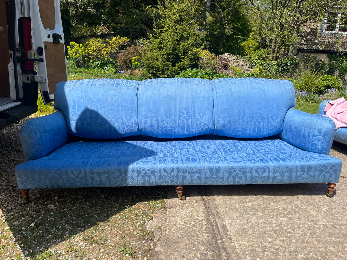 Large 3-seater George Smith Blue Damask Sofa