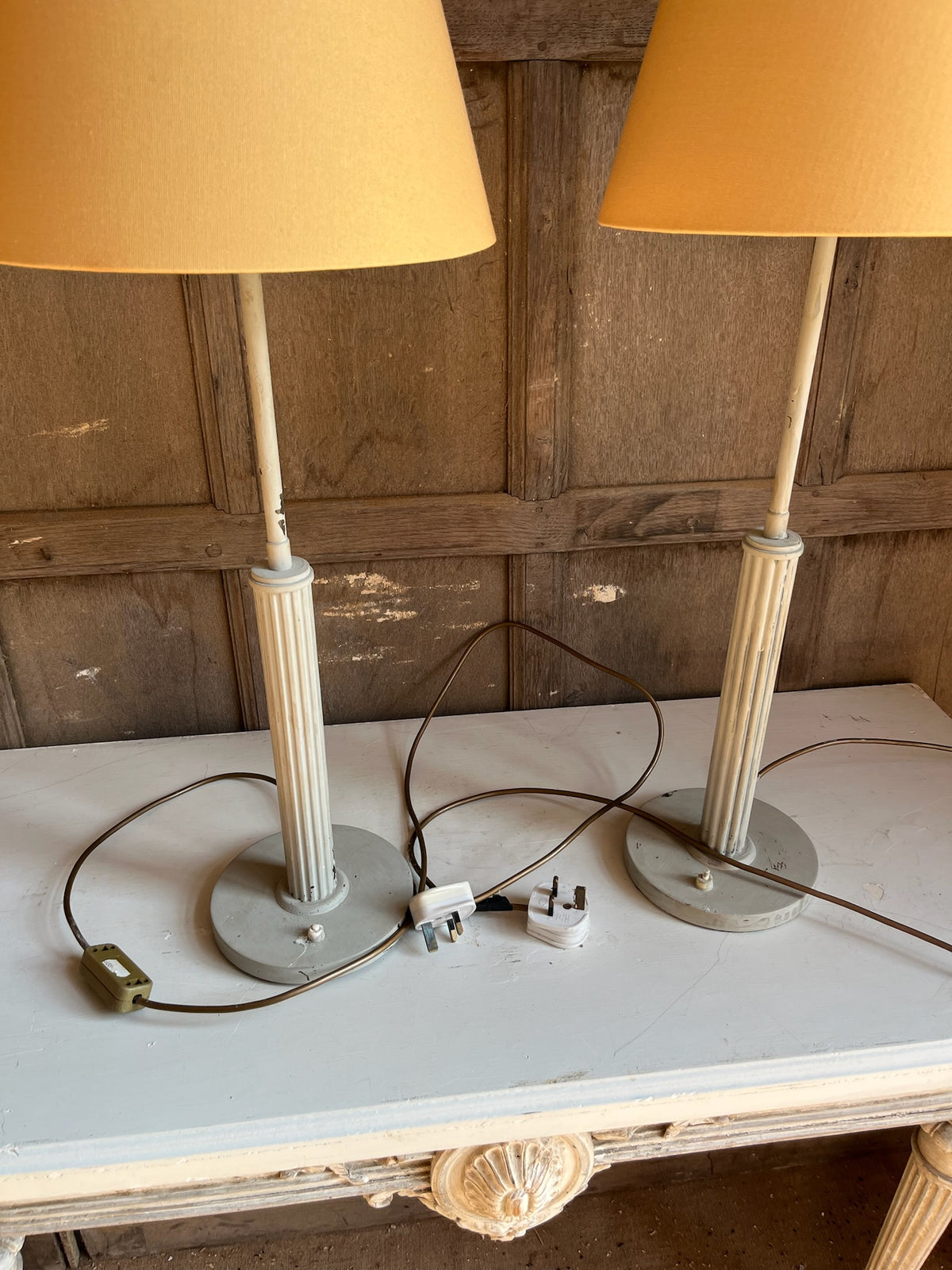 Pair of Table Lamps with Ochre Shades