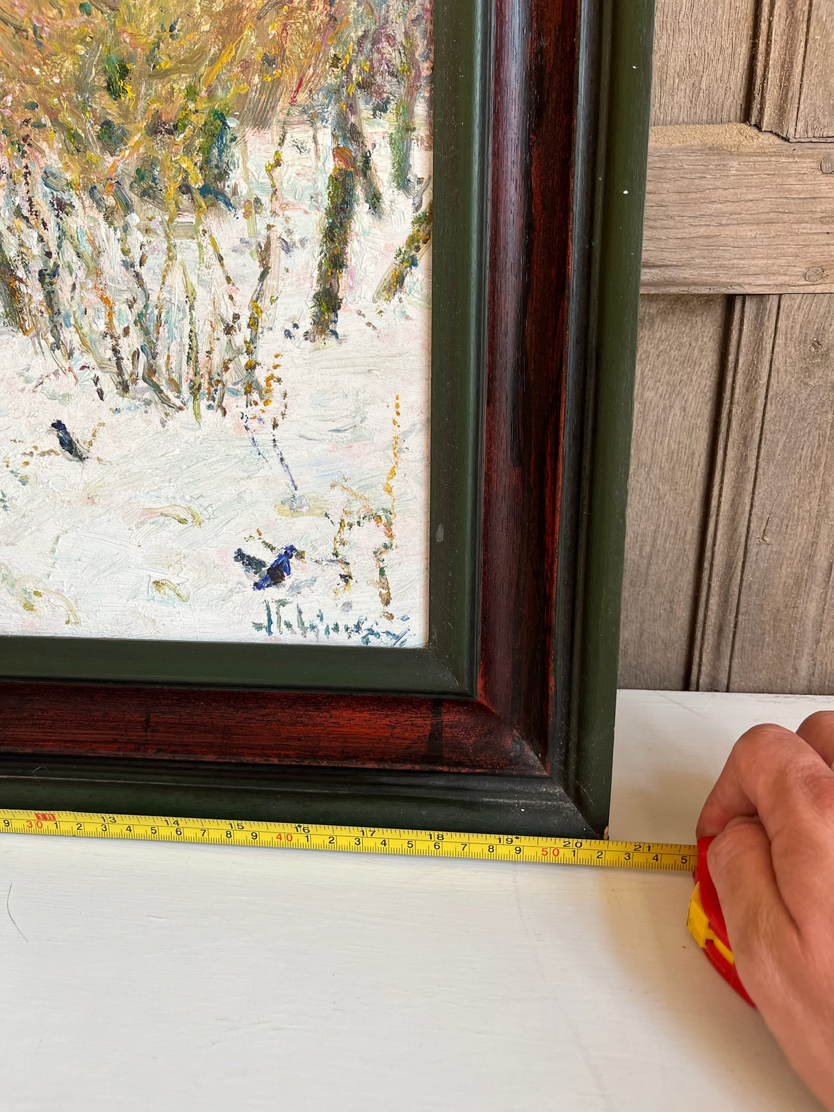 Framed Winter Woodland Oil Painting (Snow Scene)
