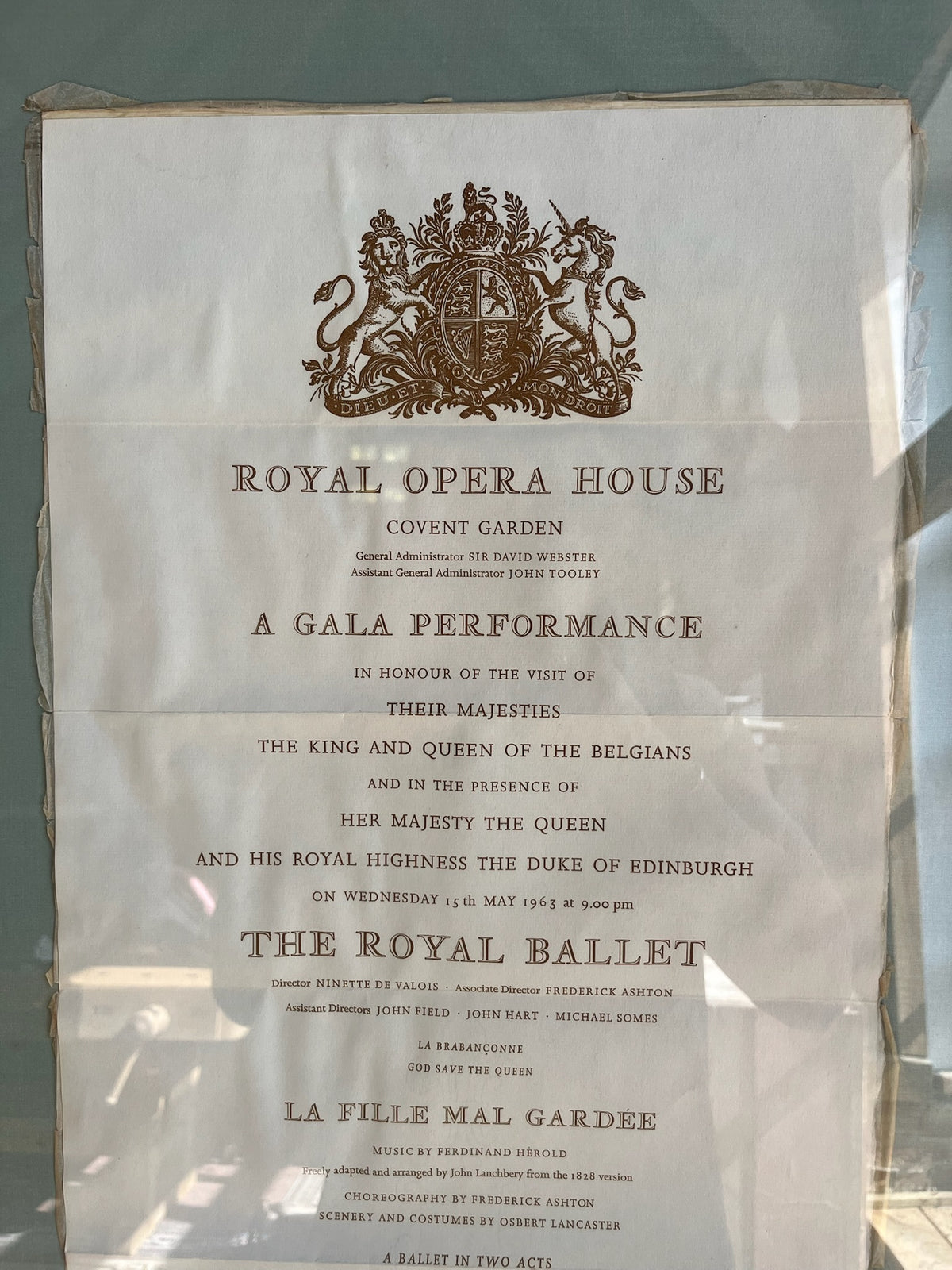 Framed Royal Opera House 1963 Gala Programme (La Fille Mal Gardee)