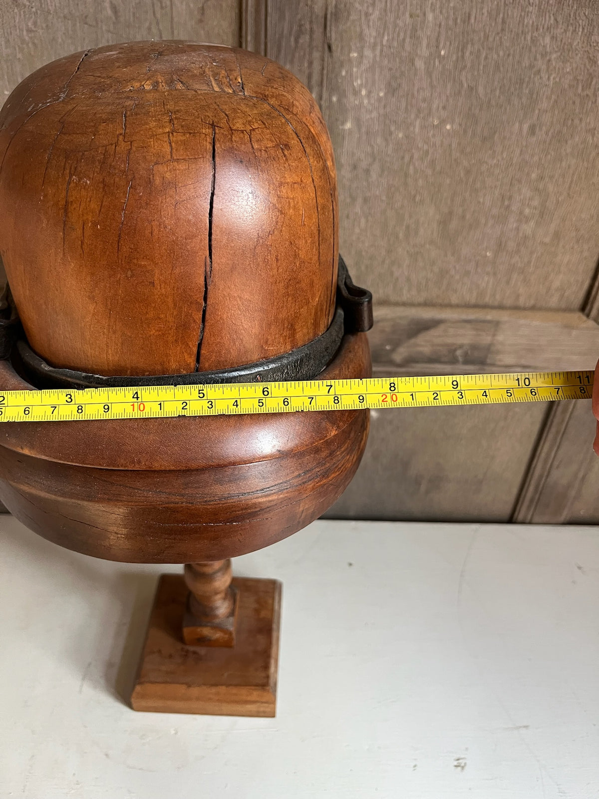 Antique Wooden Milliner's Hat Block on Stand