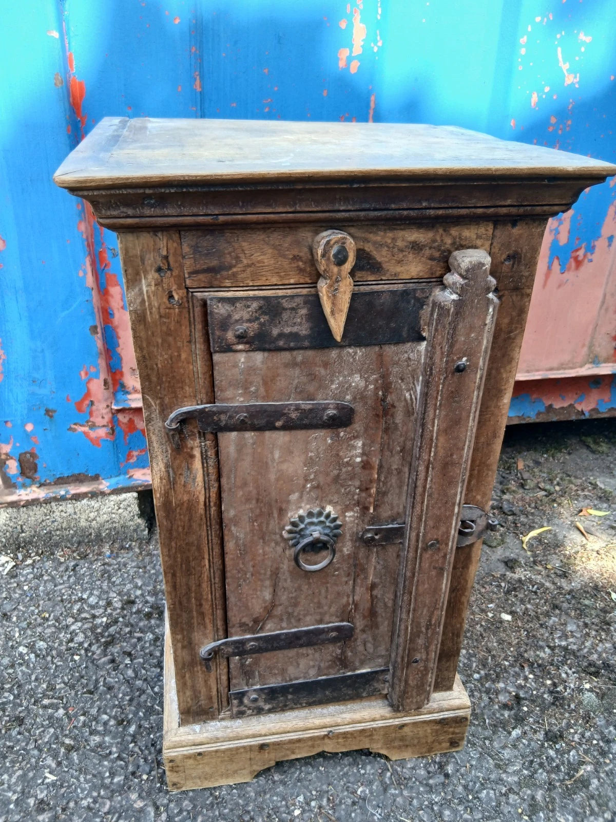 Vintage Rustic Spanish Pine Bedside Cabinet with Hand Forged Iron Hardware