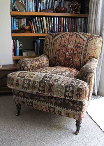 Vintage George Smith Kilim-covered Signature Armchair (standard arms)