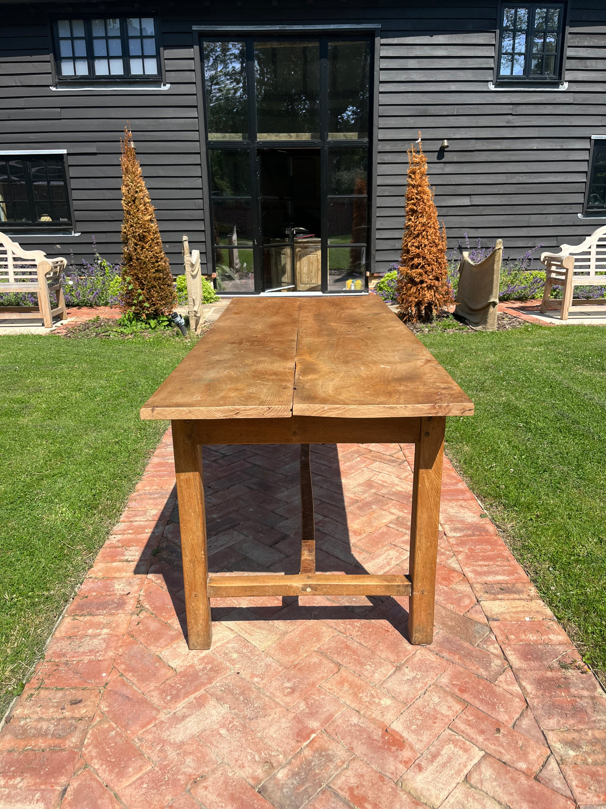 English Burr top rectangular dining table brown 196 x 78 x 78cm