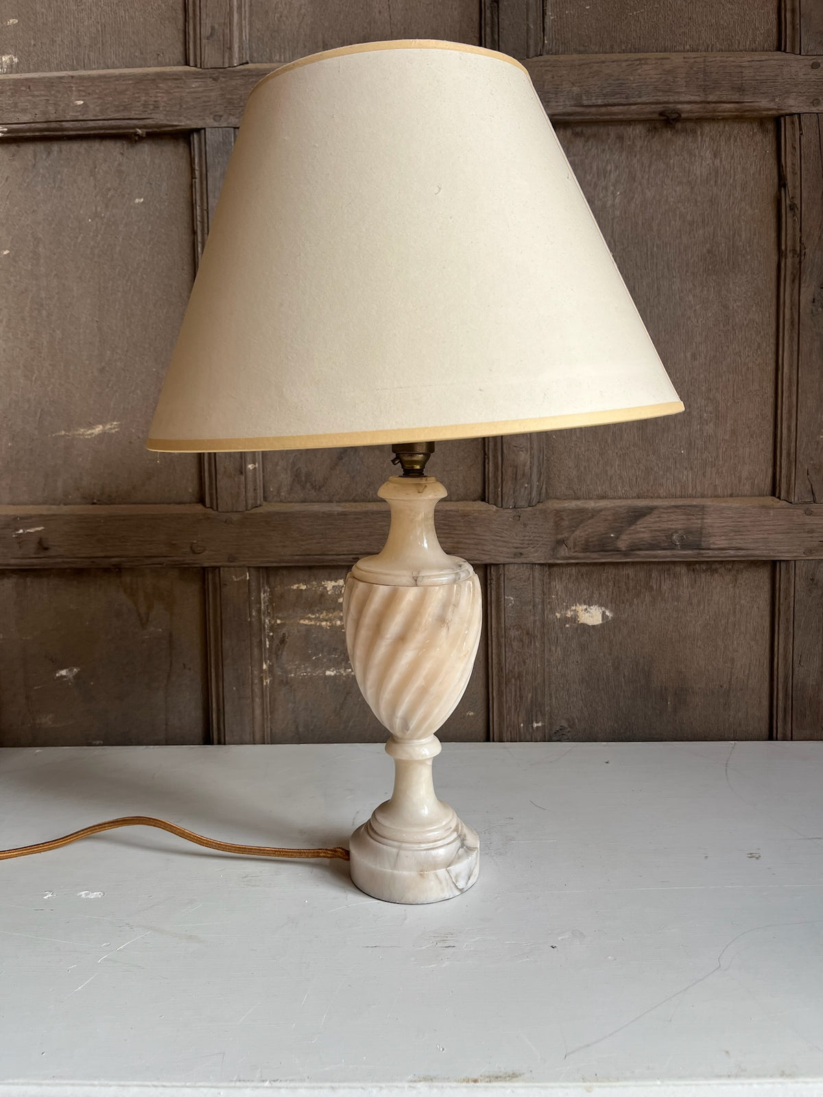 Alabaster Spiral-Carved Table Lamp