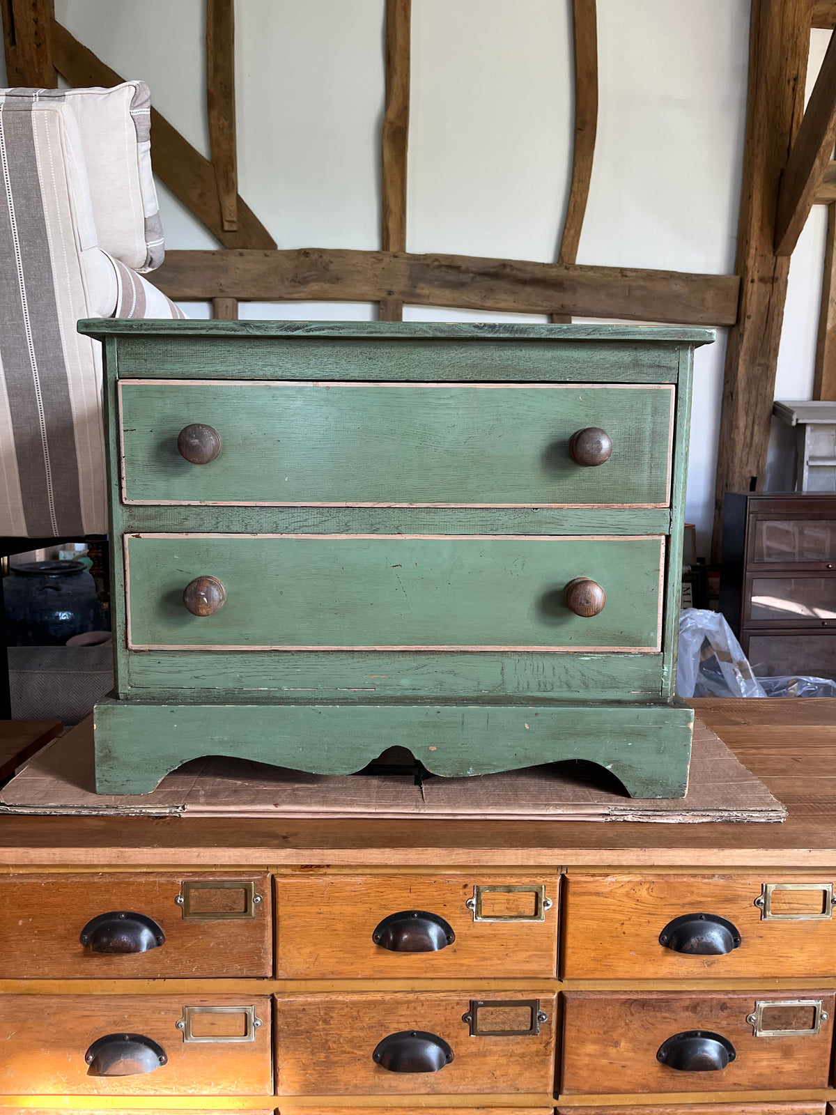 Small Green Painted Two-Drawer Chest