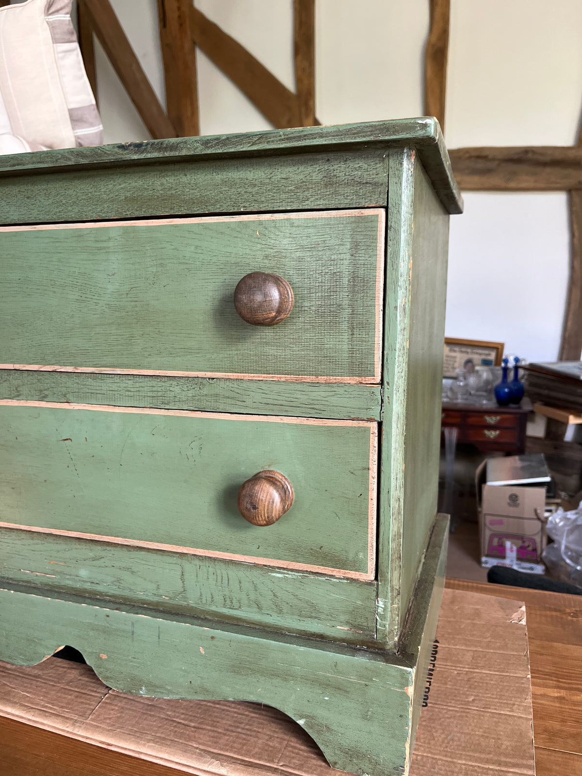 Small Green Painted Two-Drawer Chest