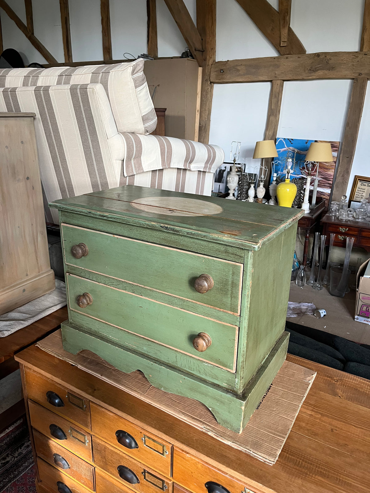 Small Green Painted Two-Drawer Chest