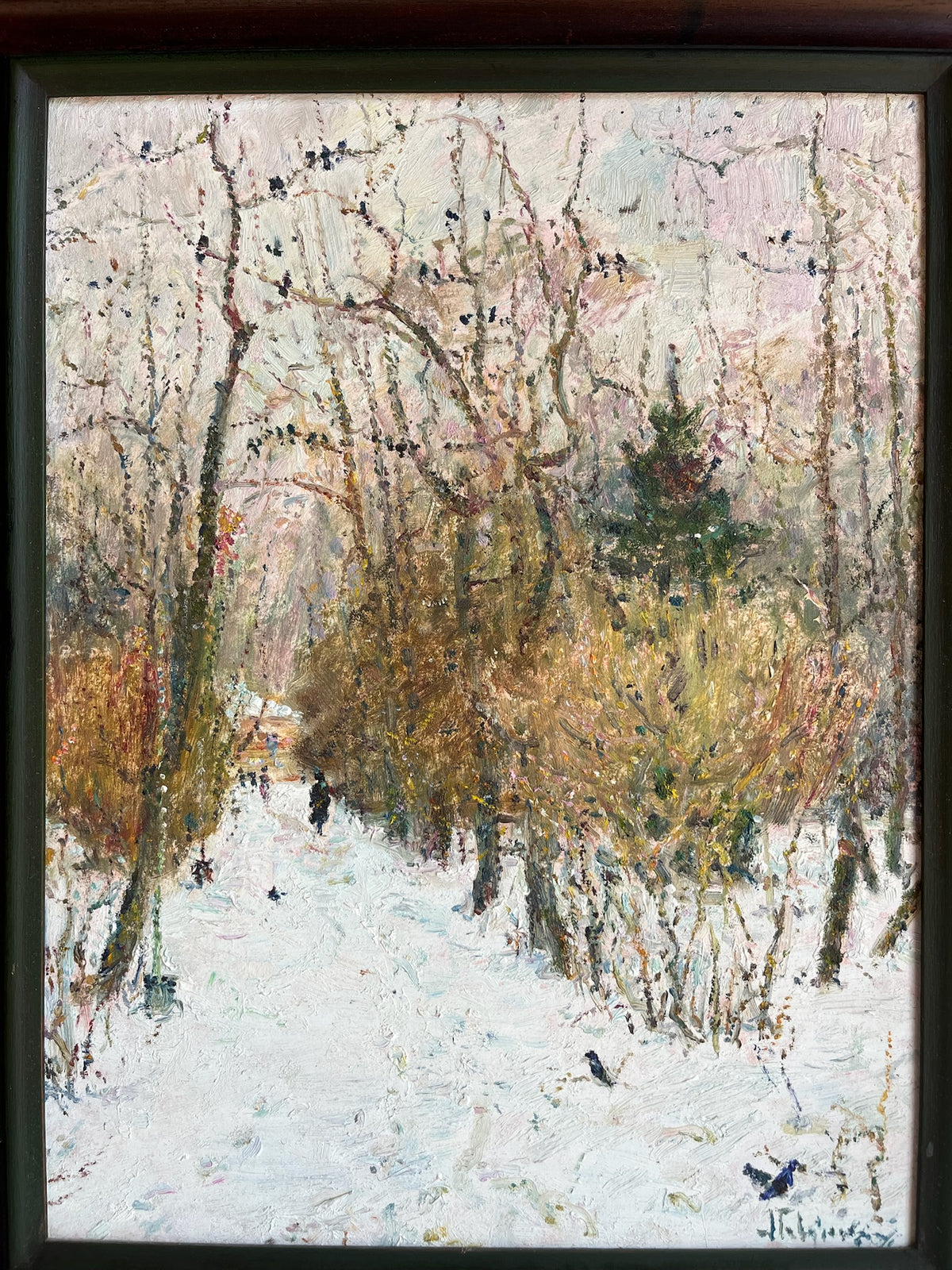 Framed Winter Woodland Oil Painting (Snow Scene)