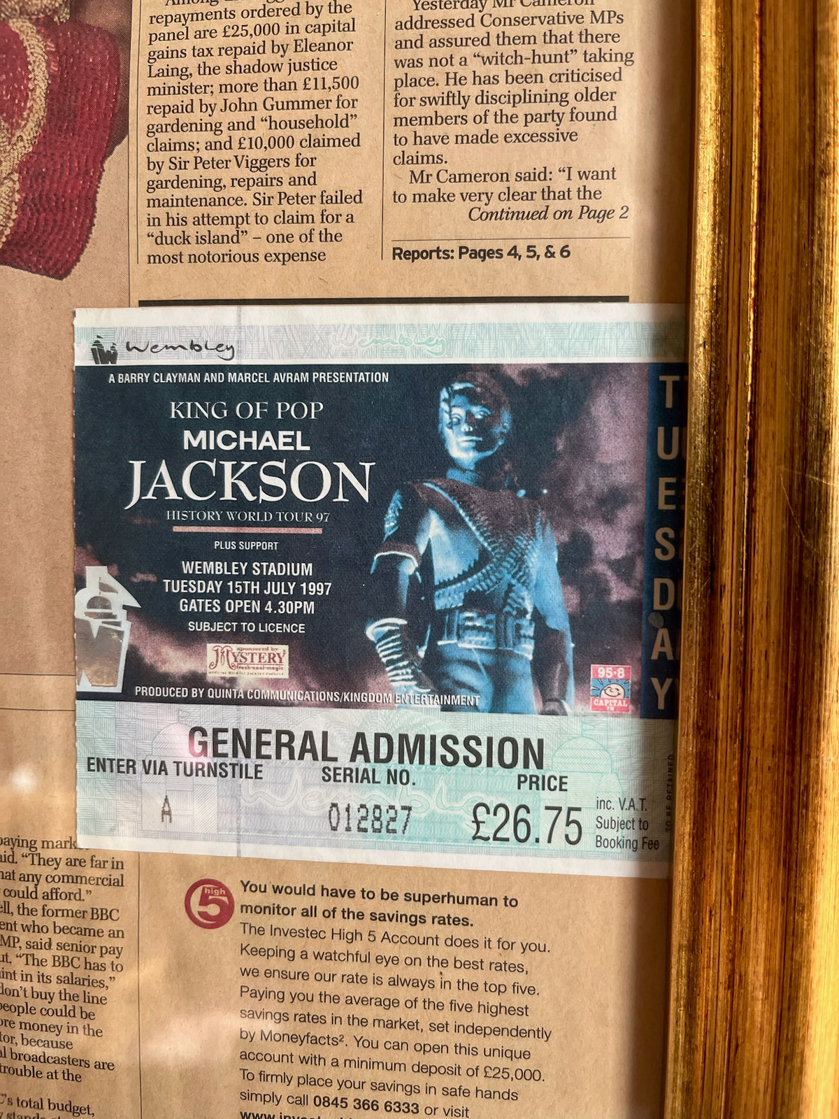 Framed Michael Jackson 'King of Pop' Memorabilia
