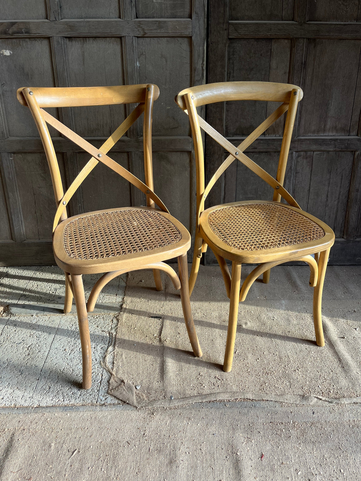 Set of Oka Oak Cross-Back Caned Dining Chairs