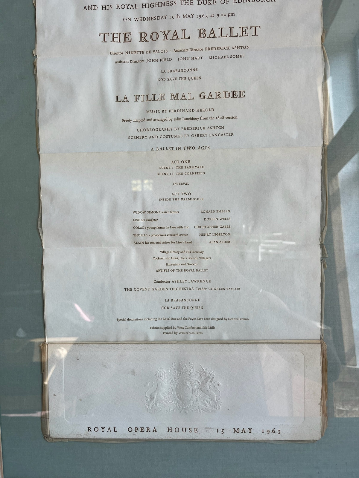 Framed Royal Opera House 1963 Gala Programme (La Fille Mal Gardee)