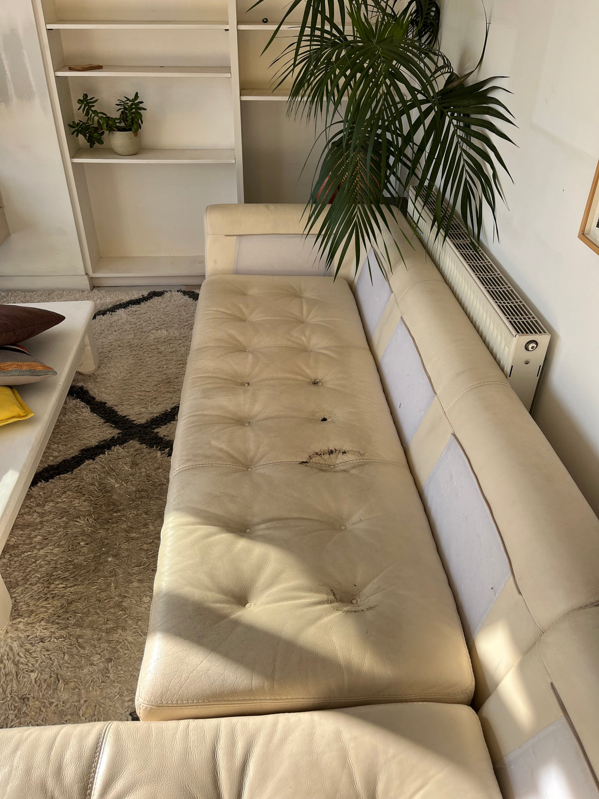 Roche-Bobois Ivory Leather Corner Sofa