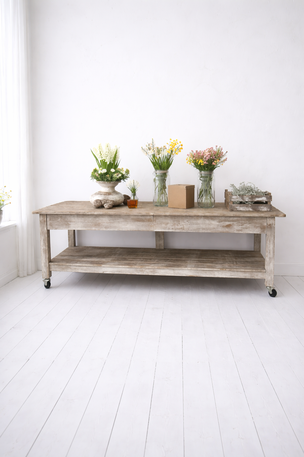 Kitchen Island Rolling Trolley Wheels, Worktop, Storage Cabinet