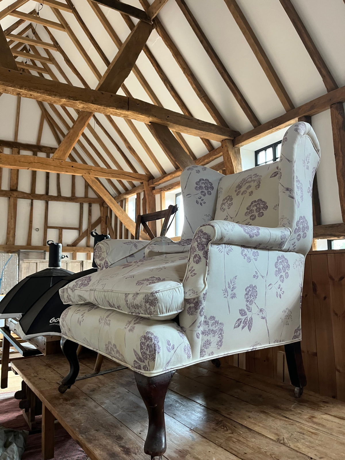 Floral Upholstered Wingback Armchair