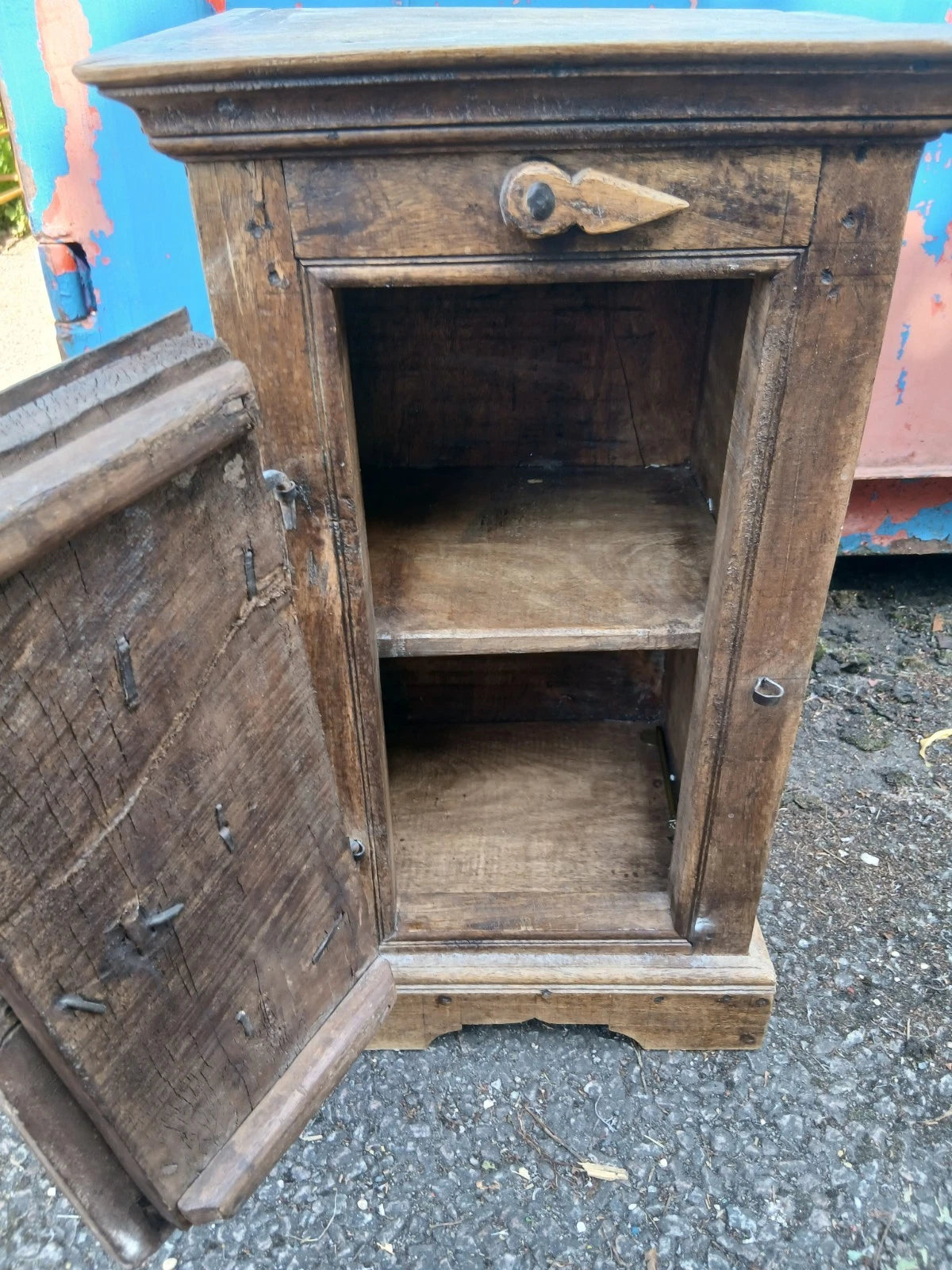 Vintage Rustic Spanish Pine Bedside Cabinet with Hand Forged Iron Hardware