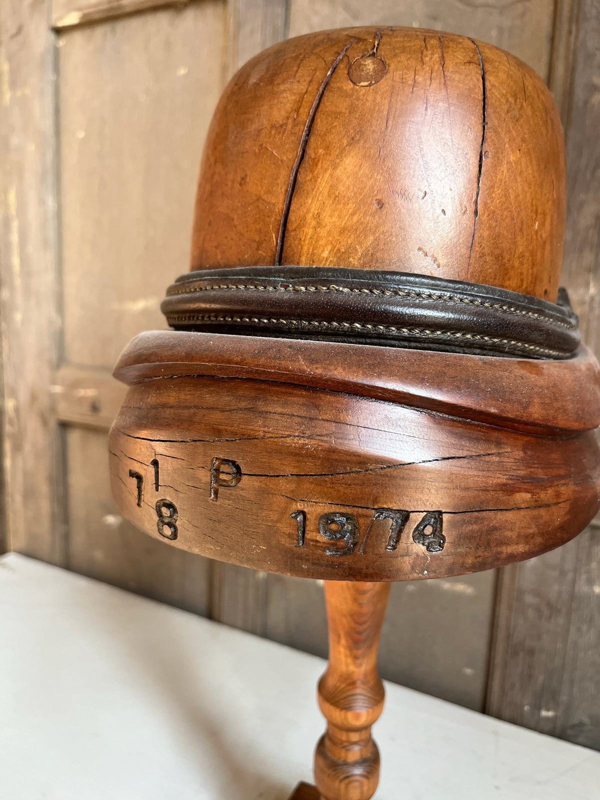 Antique Wooden Milliner's Hat Block on Stand