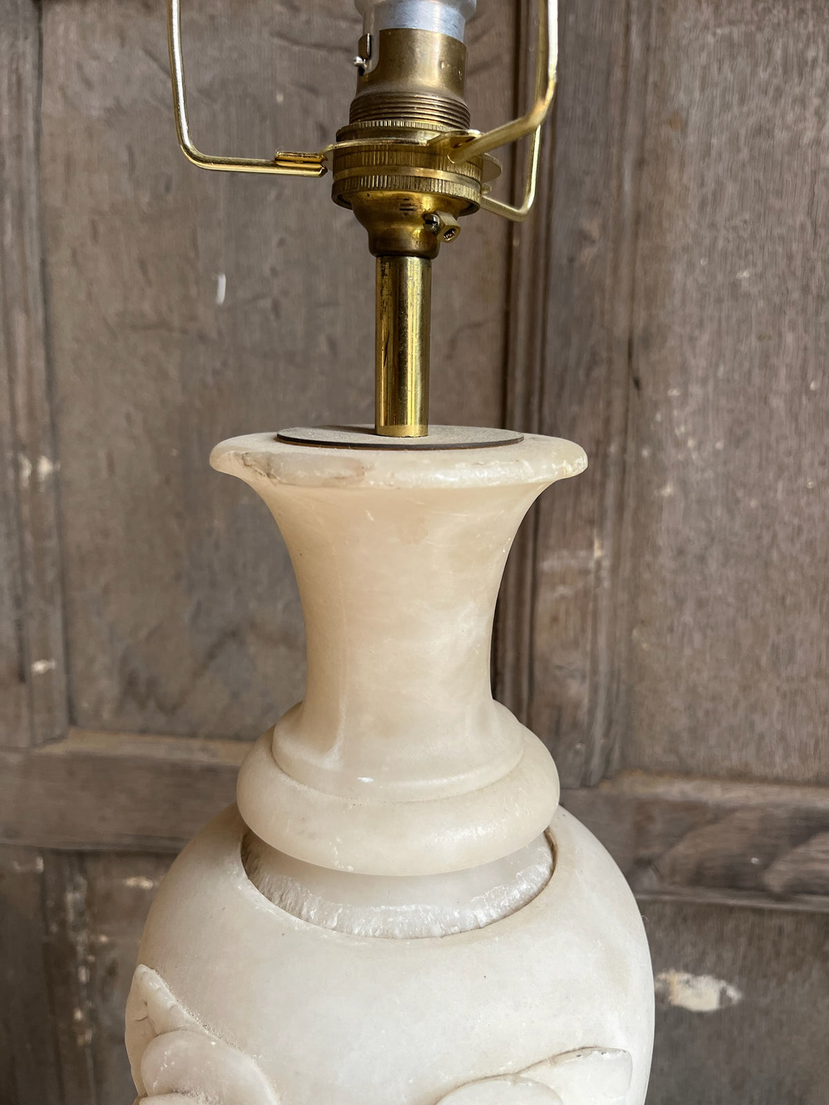 Carved Alabaster Urn Table Lamp with Roses