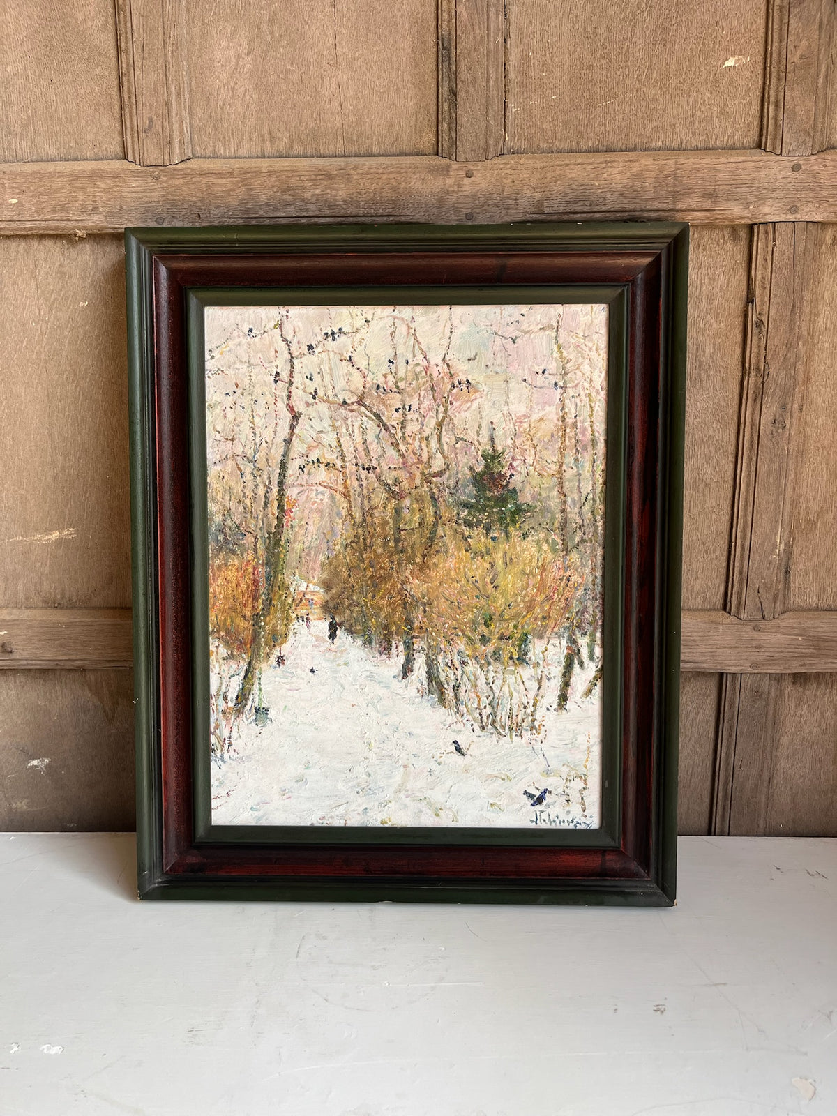 Framed Winter Woodland Oil Painting (Snow Scene)