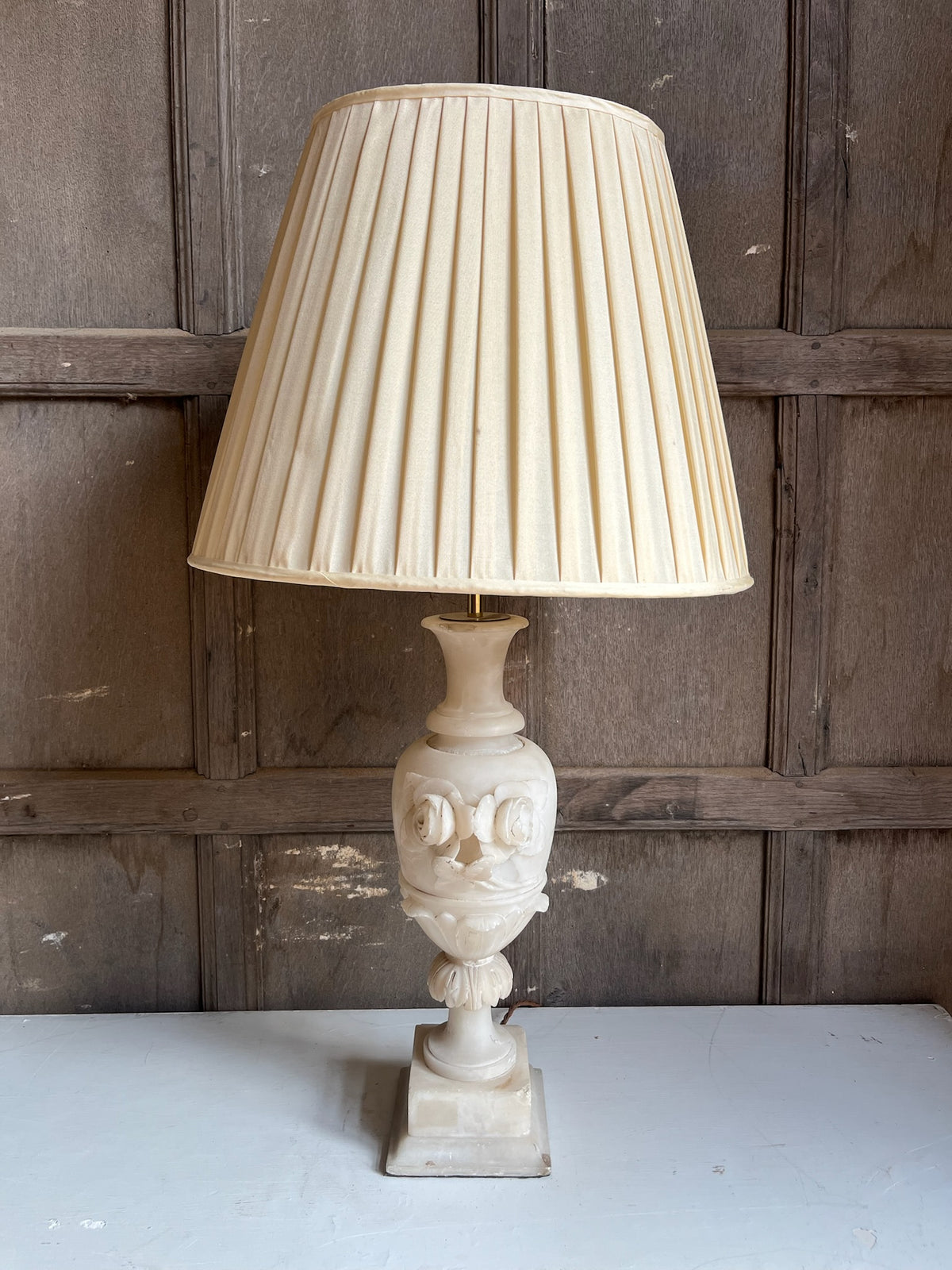 Carved Alabaster Urn Table Lamp with Roses