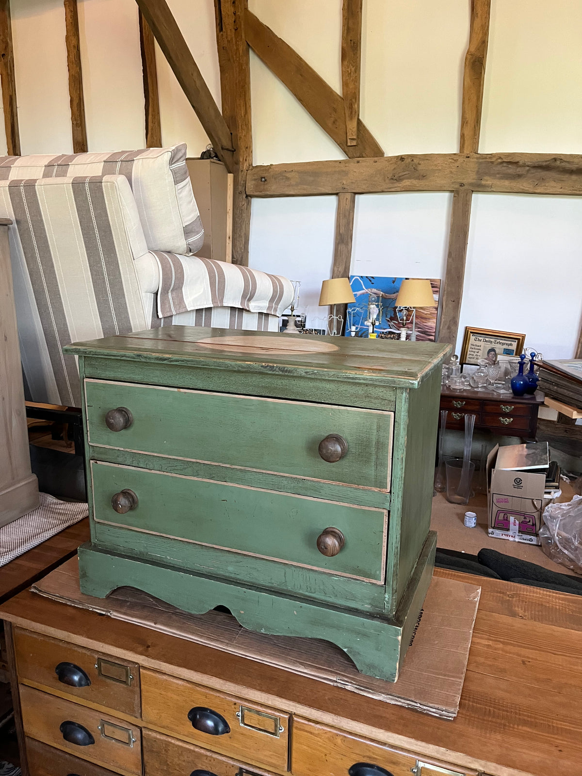Small Green Painted Two-Drawer Chest