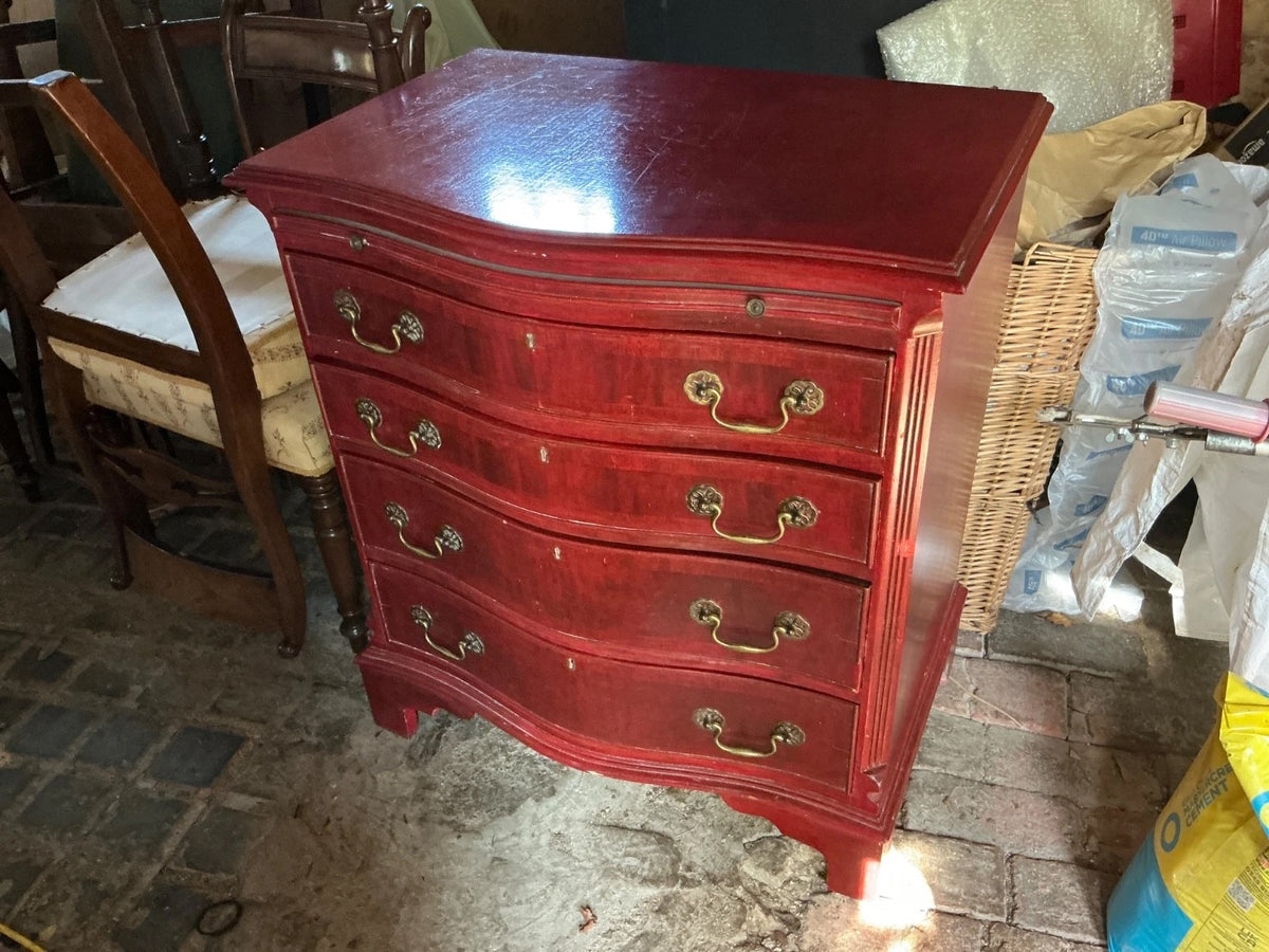 Small Vintage Antique Style Red Serpentine Chest Of Drawers