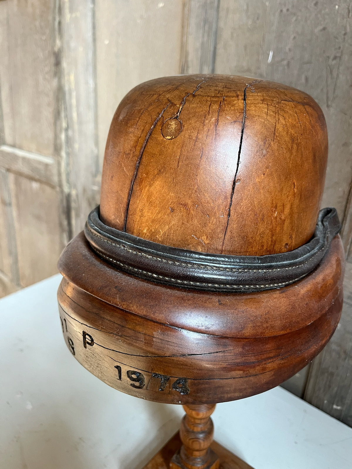 Antique Wooden Milliner's Hat Block on Stand