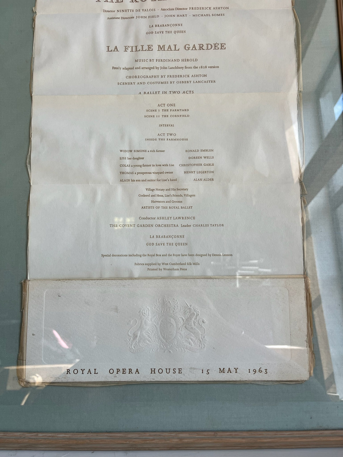Framed Royal Opera House 1963 Gala Programme (La Fille Mal Gardee)