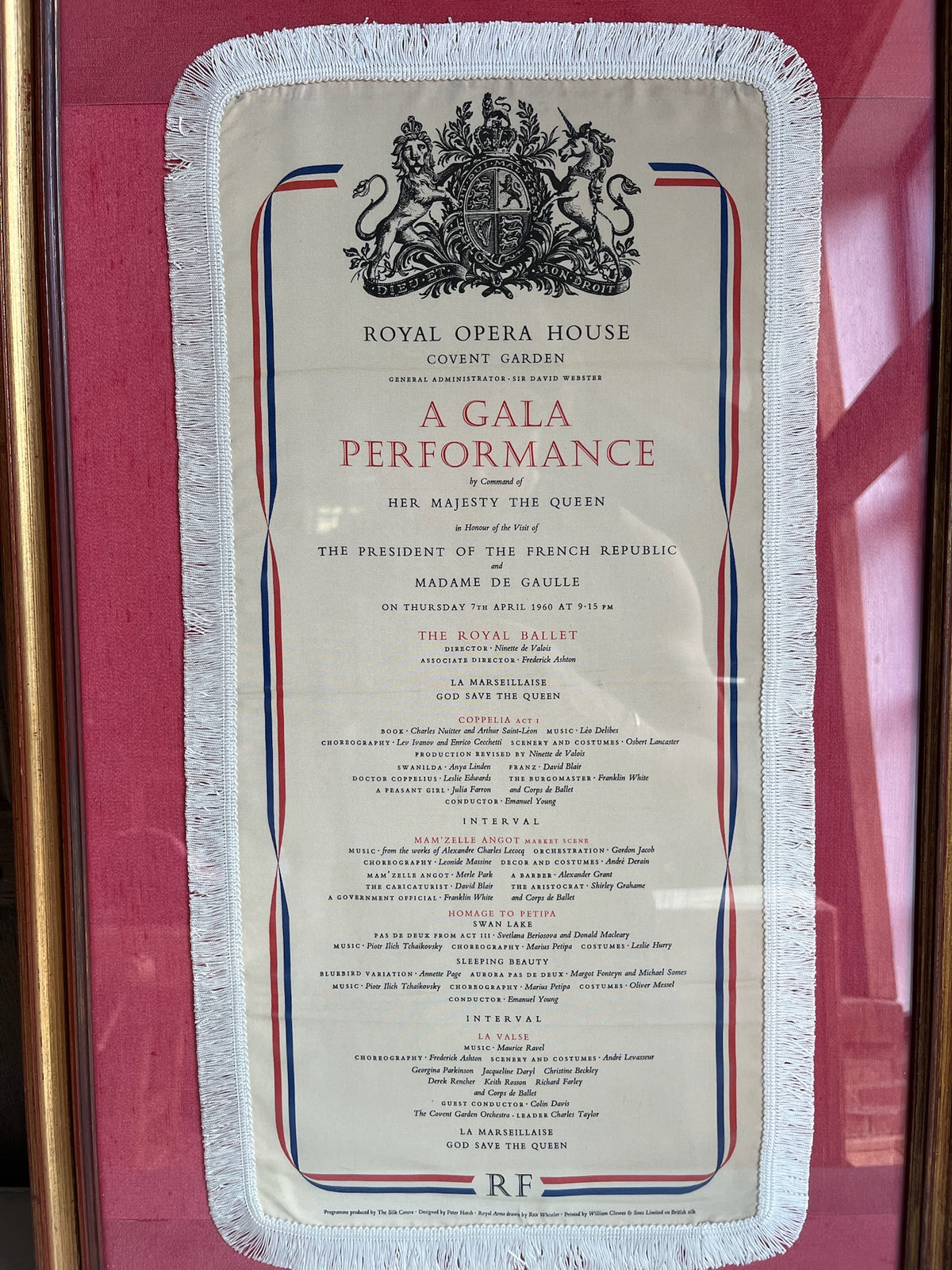 Framed Royal Opera House Gala Performance Silk Programme
