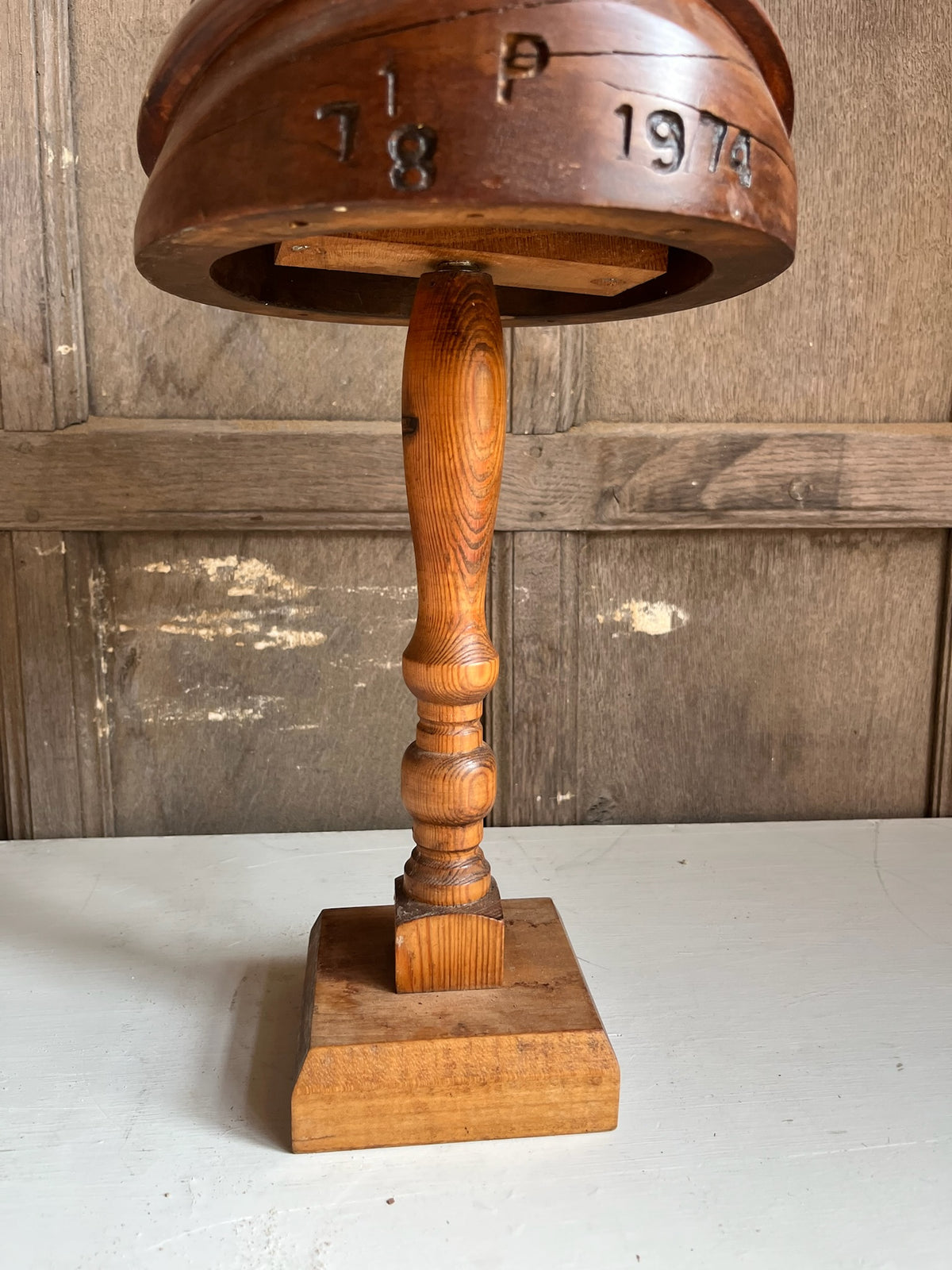 Antique Wooden Milliner's Hat Block on Stand