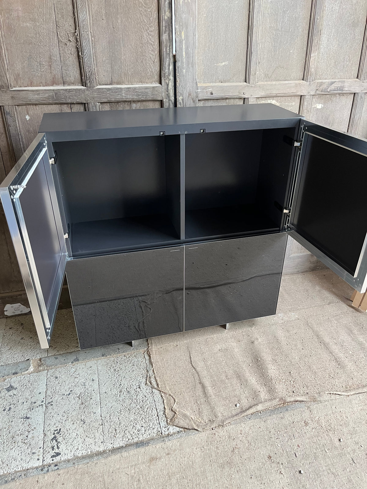 2 x Molteni Square Grey Gloss Cabinet. Rrp £5842 per cabinet