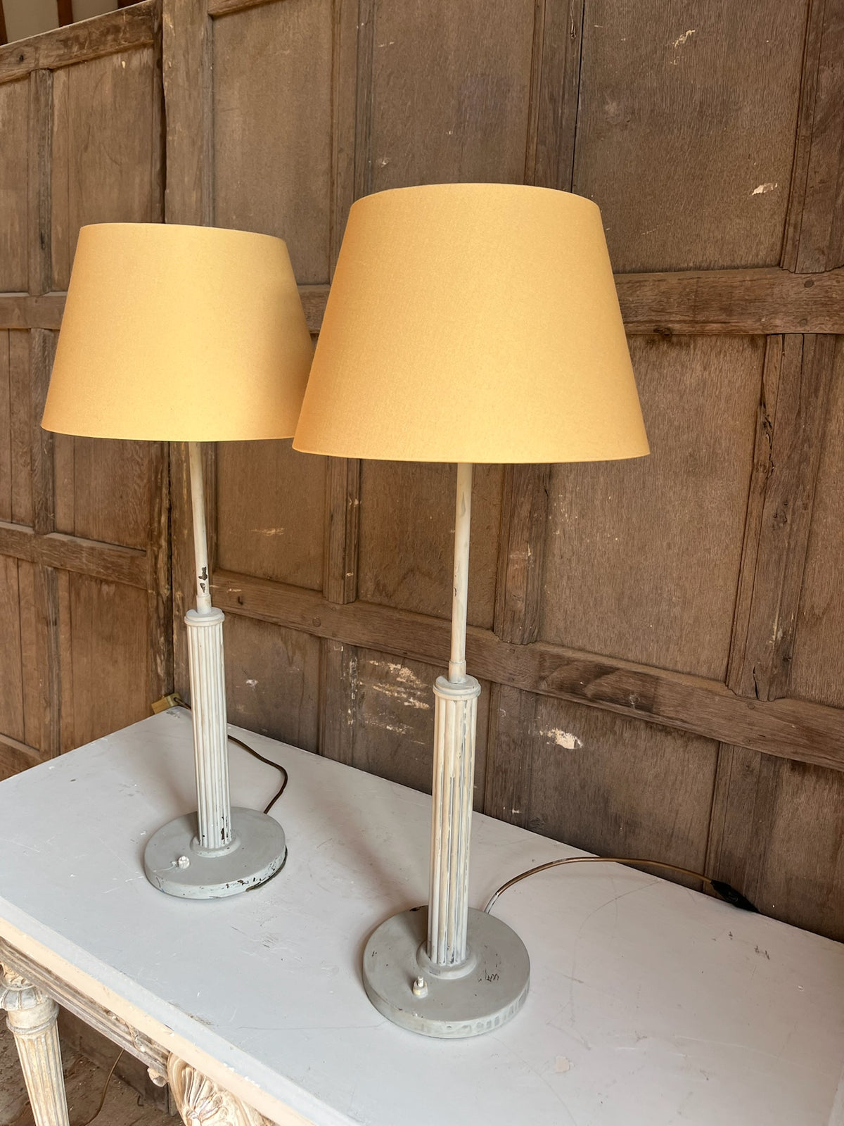 Pair of Table Lamps with Ochre Shades
