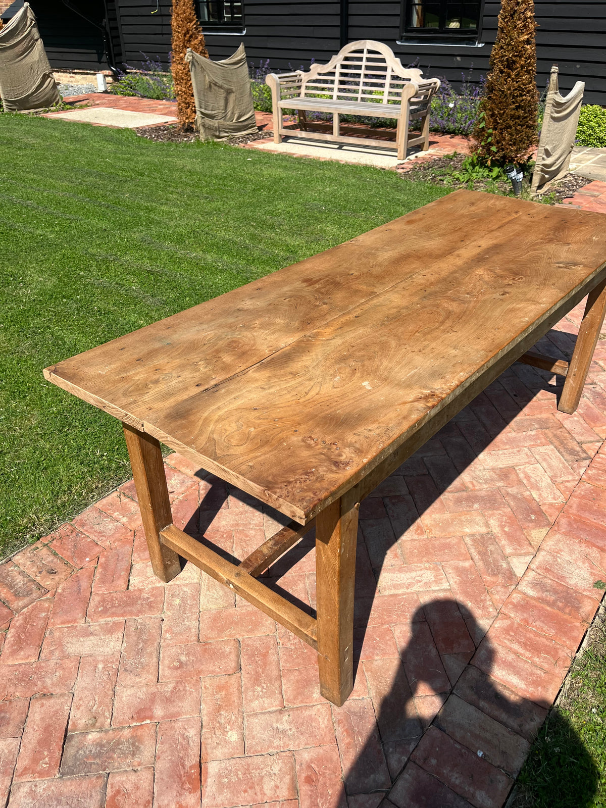 English Burr top rectangular dining table brown 196 x 78 x 78cm