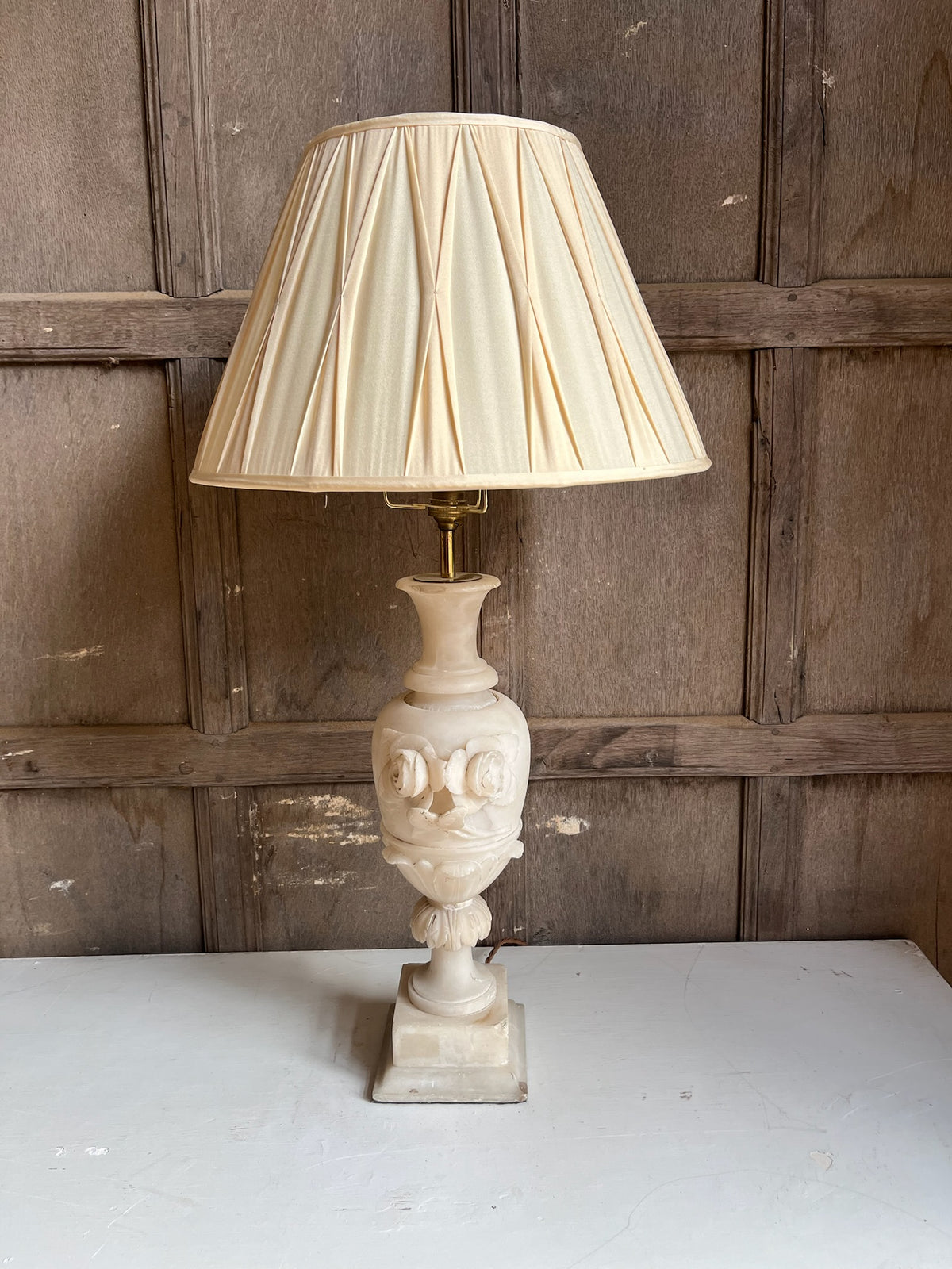 Carved Alabaster Urn Table Lamp with Roses