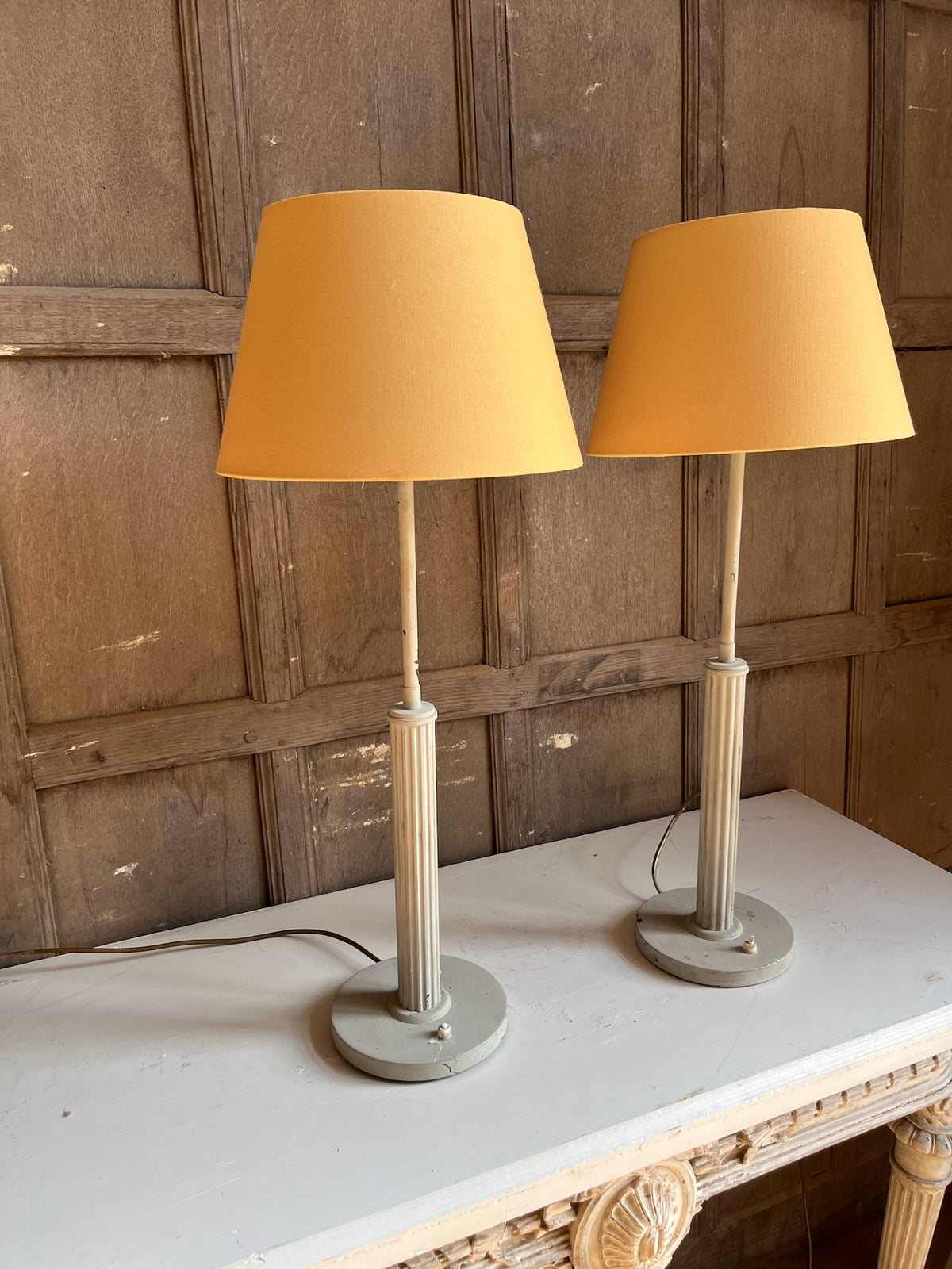 Pair of Table Lamps with Ochre Shades