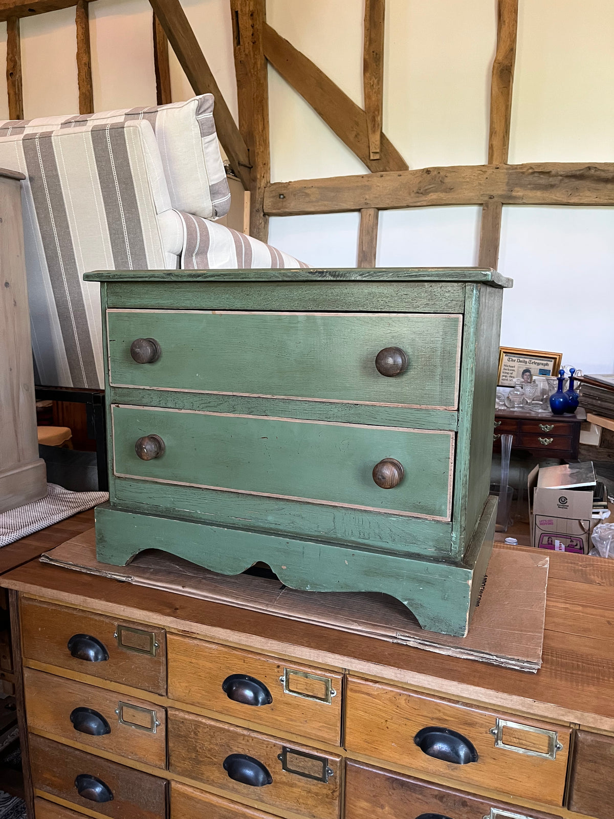 Small Green Painted Two-Drawer Chest